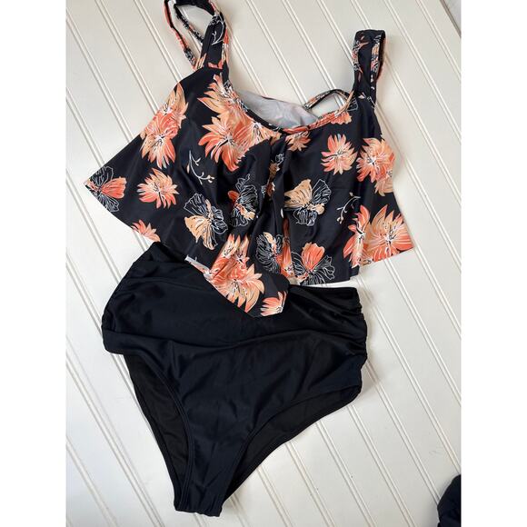 NWOT Amazon Bathing Suits Ruffled Flounce Top & High Waisted Bottom BUNDLE Sz M - Picture 3 of 6